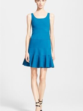 Akris Punto Teal Scoop-Neck Flounce Hem Mini Dress